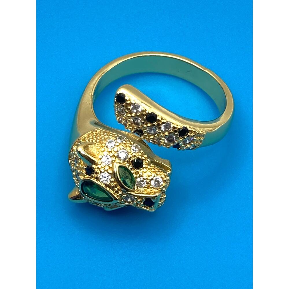 Leopard Panther Crystal Gold Overlay Ring Made with SWAROVSKI Elements Sz 8